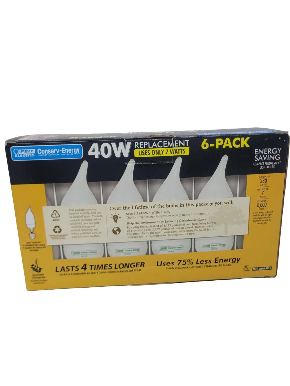 Feit Electric Flame Tip 28214  Replacement Smart Bulb Soft White 40 Watt  6 PACK